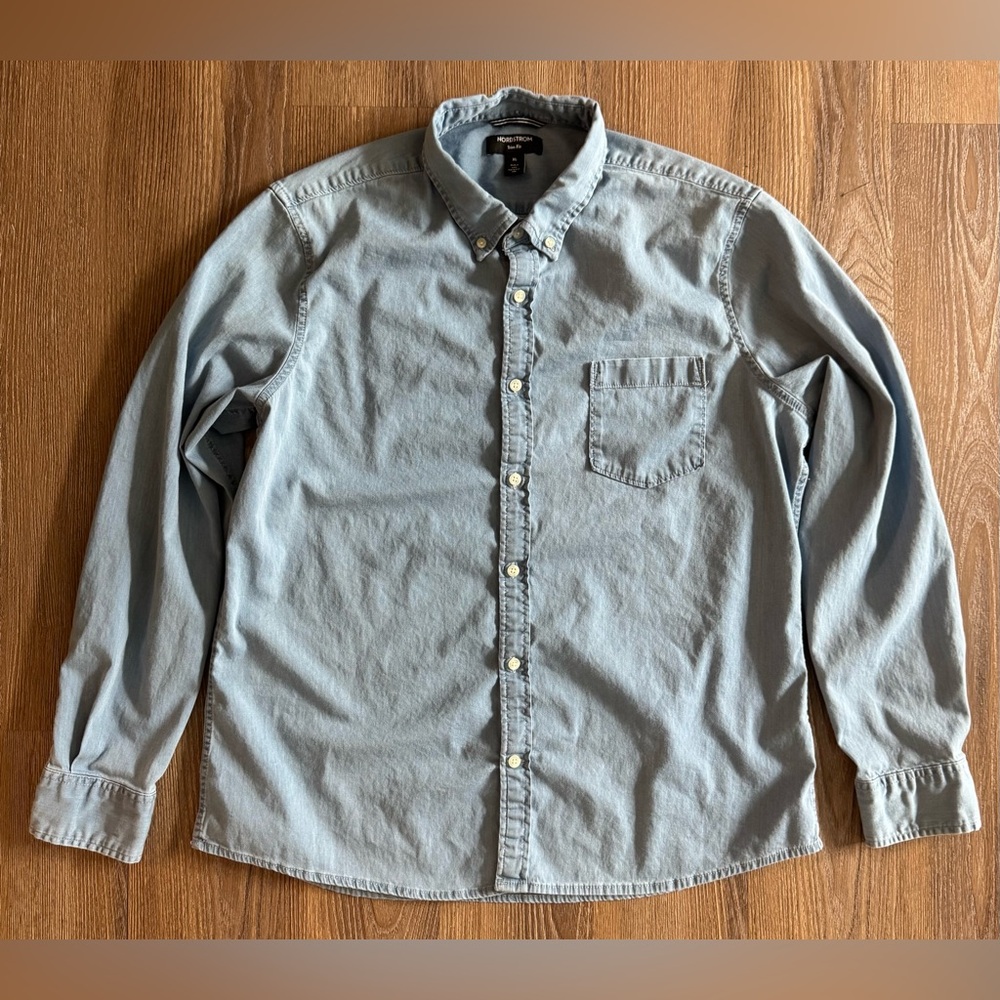 Men’s Nordstrom Trim fit Chambray Shirt - XL, indigo medium wash